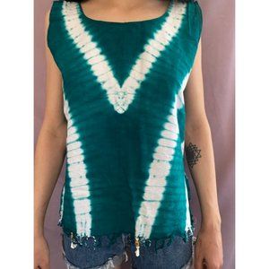 Vintage tie dye handmade linen top w/real seashell